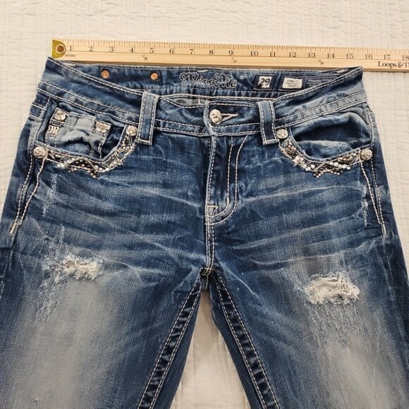 Miss Me Signature Boot Cut Rhinestone Jeans Women's 29 (29x32) EUC Bling Cross - Picture 5 of 16